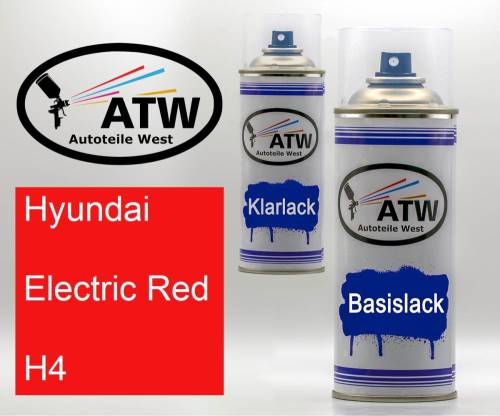 Hyundai, Electric Red, H4: 400ml Sprühdose + 400ml Klarlack - Set, von ATW Autoteile West.